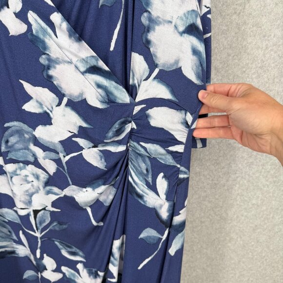 Soft Surroundings Hyannis Faux Wrap Midi Dress Size L Petite Blue Floral Stretch - Picture 3 of 13